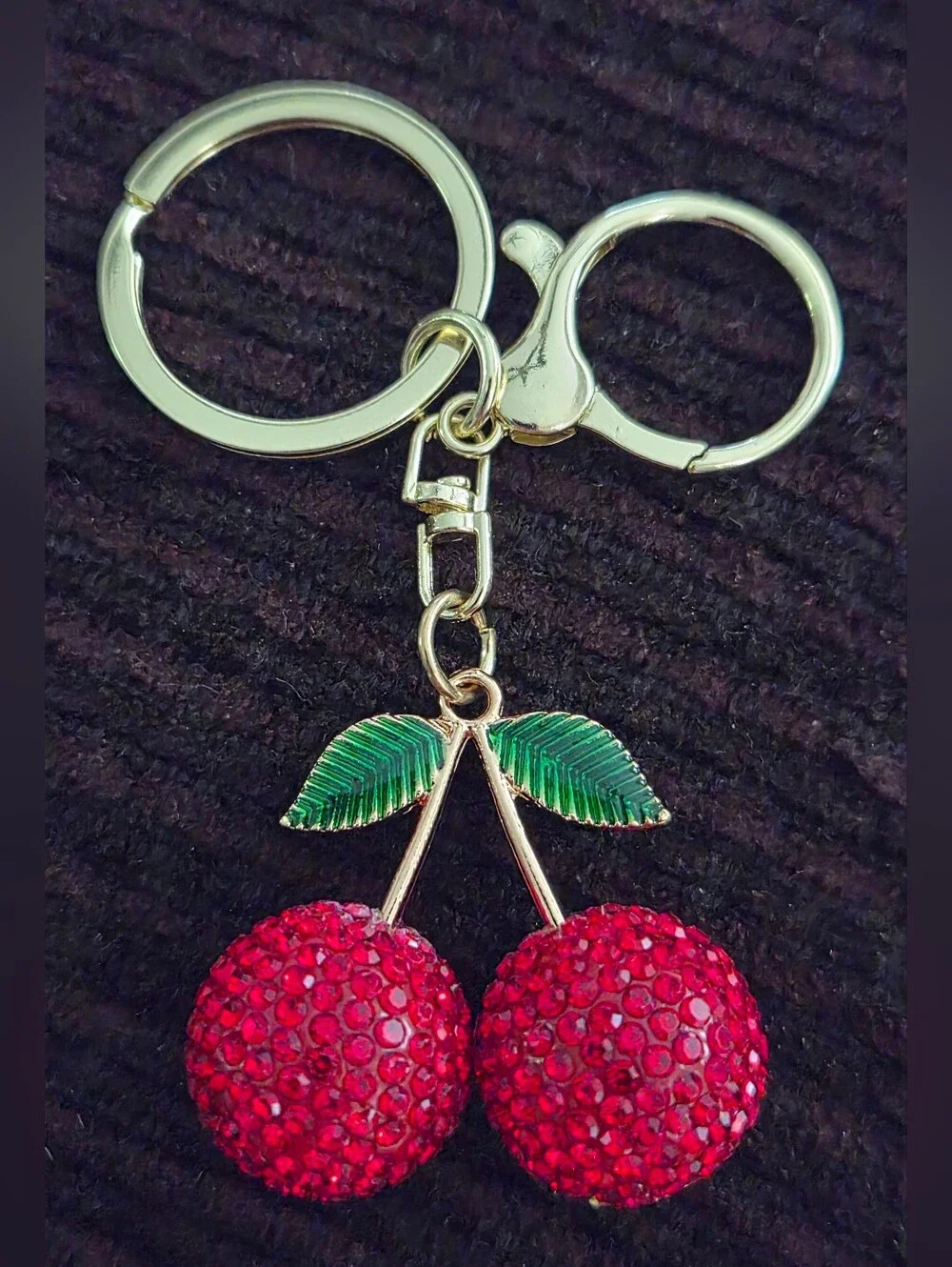 Sparkling Rhinestone Cherry Keychain & Bag Charm Gold Hardware NWT